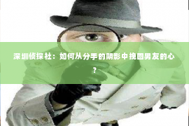 深圳侦探社：如何从分手的阴影中挽回男友的心？