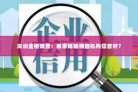 深圳金棍调查：哪家婚姻挽回机构信誉好？